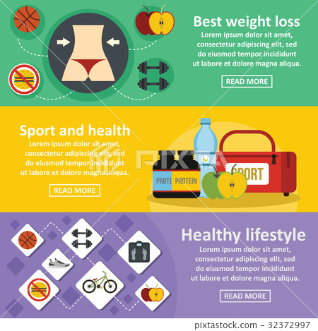 Health lifestyle banner horizontal set, flat style 32372997