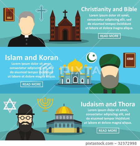 Religion banner horizontal set, flat style Religion banner horizontal set, flat style 32372998