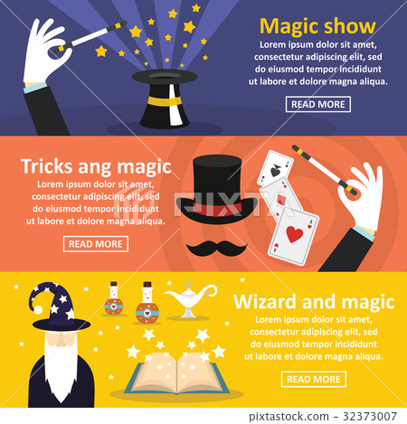 Magician show banner horizontal set, flat style 32373007