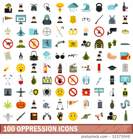 100 oppression icons set, flat style 32373048