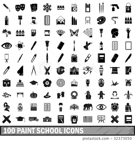 100 paint school icons set, simple style - Stock Illustration [32373050 ...