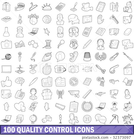 100 quality control icons set, outline style 32373097