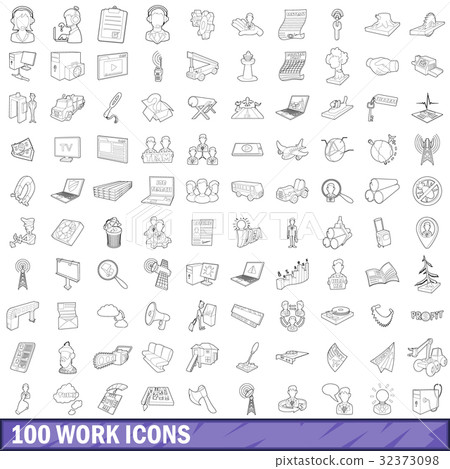 100 work icons set, outline style 100 work icons set, outline style 32373098