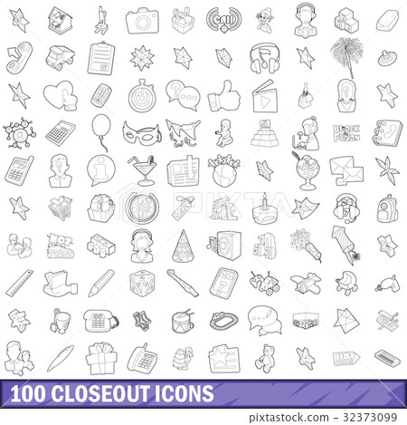 100 closeout icons set, outline style 100 closeout icons set, outline style 32373099