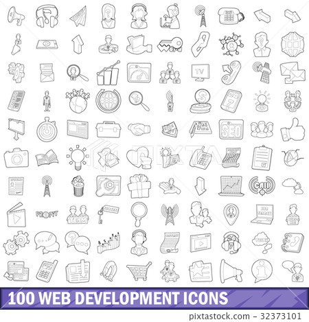100 web development icons set, outline style 32373101