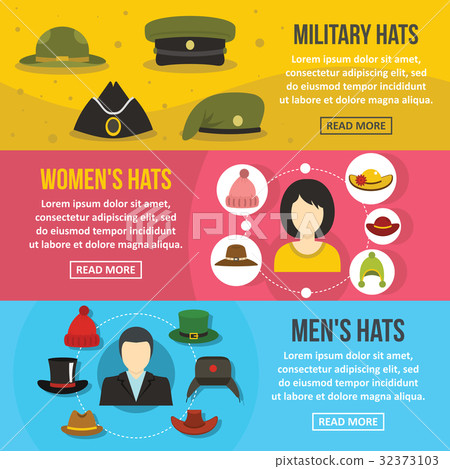 Headdress hat banner horizontal set, flat style Headdress hat banner horizontal set, flat style 32373103
