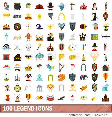 100 legend icons set, flat style - Stock Illustration [32373130] - PIXTA