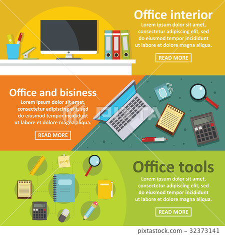 Office tools banner horizontal set, flat style 32373141
