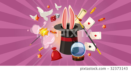 Magician rabbit banner horizontal, cartoon style Magician rabbit banner horizontal, cartoon style 32373143