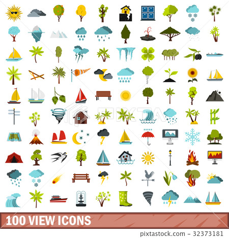 100 view icons set, flat style - Stock Illustration [32373181] - PIXTA