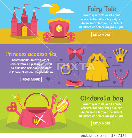 Doll princess banner horizontal set, flat style Doll princess banner horizontal set, flat style 32373213