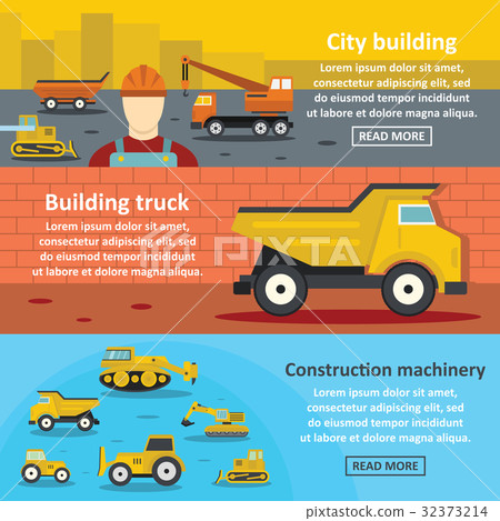 Building vehicle banner horizontal set, flat style Building vehicle banner horizontal set, flat style 32373214