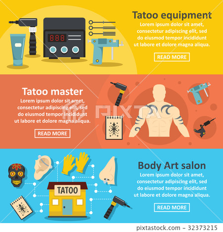 Tattoo studio banner horizontal set, flat style Tattoo studio banner horizontal set, flat style 32373215