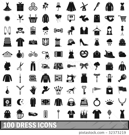 100 dress icons set, simple style 100 dress icons set, simple style 32373219