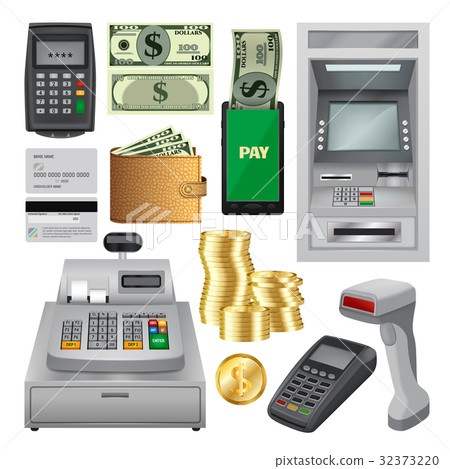 Money transactions mockup set, realistic style Money transactions mockup set, realistic style 32373220