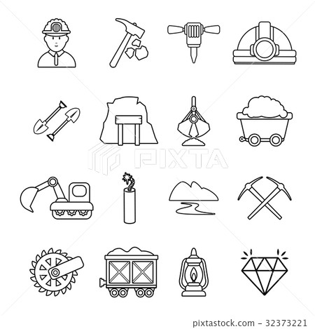 Mining minerals business icons set, outline style 32373221