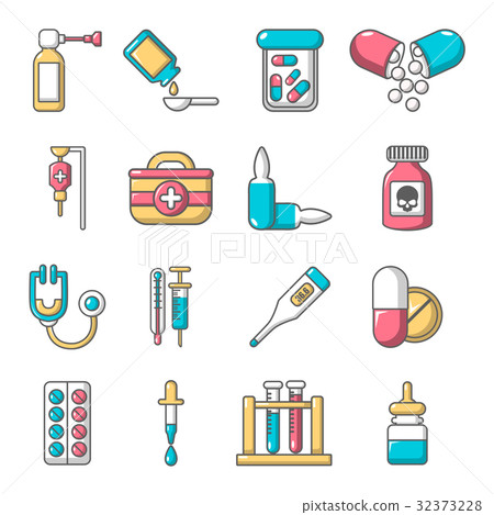 Drug medicine icons set, cartoon style-插圖素材 [32373228] - PIXTA圖庫