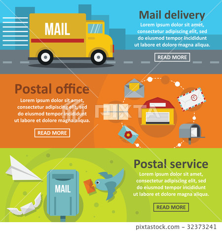 Postal delivery banner horizontal set, flat style - Stock Illustration ...