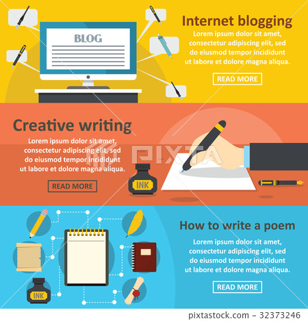 Blogging write banner horizontal set, flat style Blogging write banner horizontal set, flat style 32373246