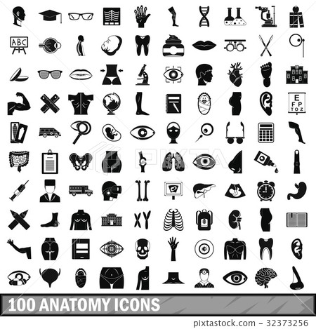 100 anatomy icons set, simple style 32373256
