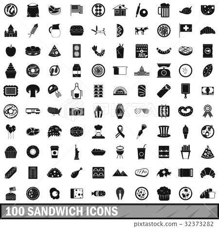 100 sandwich icons set, simple style 32373282