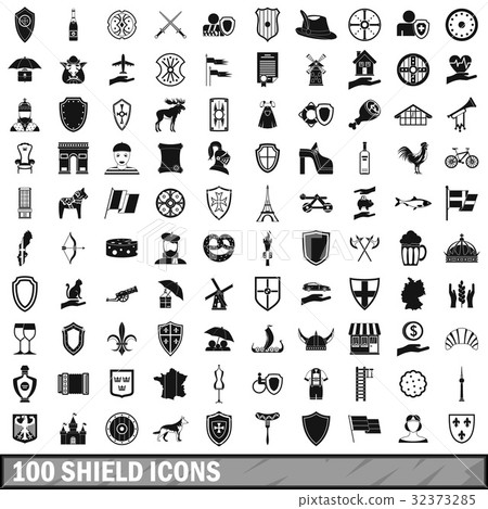 100 shield icons set, simple style 100 shield icons set, simple style 32373285