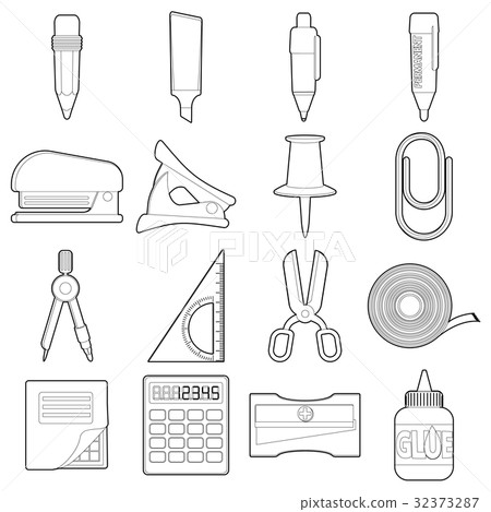Stationery icons set, outline style Stationery icons set, outline style 32373287