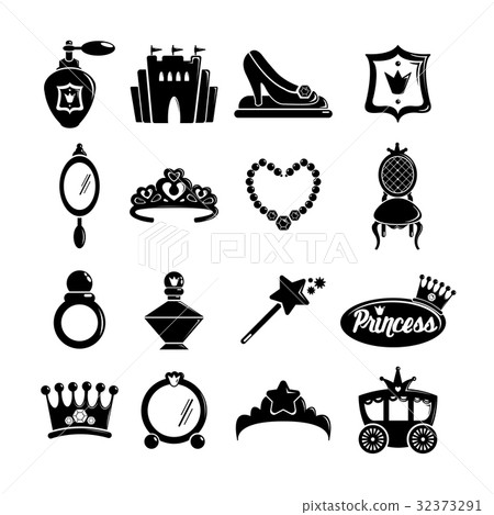 Princess doll icons set, simple style 32373291