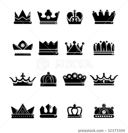 Crown gold icons set, simple style Crown gold icons set, simple style 32373304