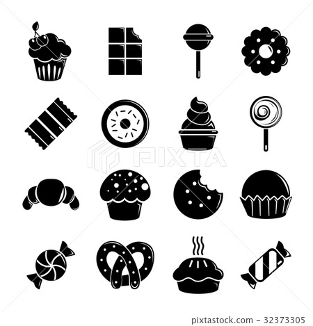 Sweets candy cakes icons set, simple style Sweets candy cakes icons set, simple style 32373305