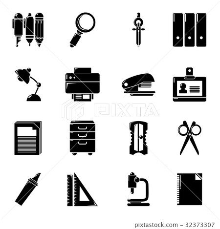 Stationery icons set, simple style Stationery icons set, simple style 32373307