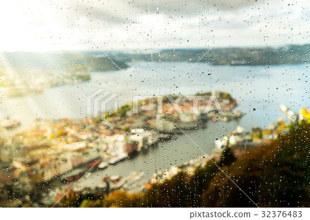 View of a rainy Bergen, Norway 32376483