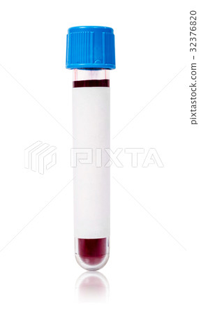 Blue vacuum blood tube test with sample blood. 32376820