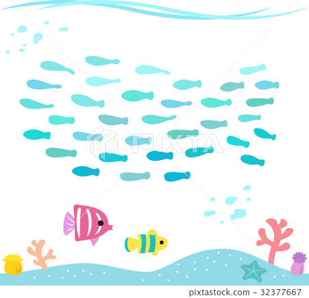 A crowd of cute fish and landscape of the seabed A crowd of cute fish and landscape of the seabed 32377667
