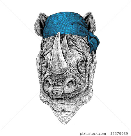 Rhinoceros, rhino Wild animal wearing bandana or 32379989