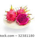 Dragon fruit on dish isolated on white background 32381180
