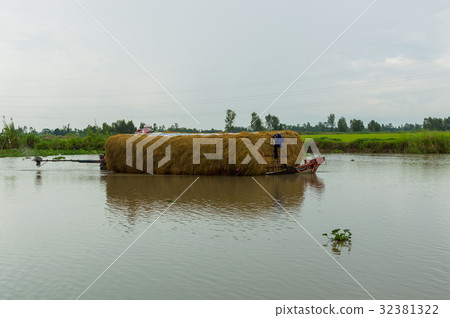 Working barge with hay 32381322