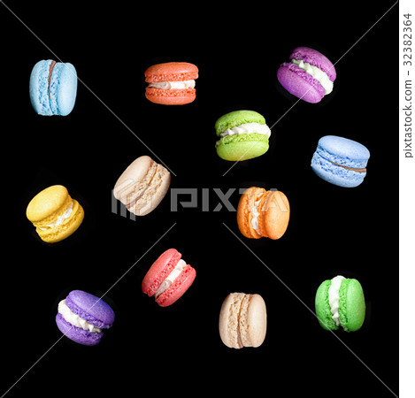 Multicolored macaroons isolated on black 32382364
