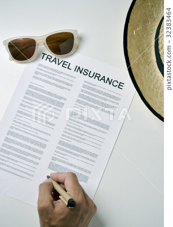 man signing a travel insurance contract 32383464