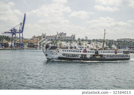 Public ferry passes Cargo Port in Istanbul, Turkey Public ferry passes Cargo Port in Istanbul, Turkey 32384013
