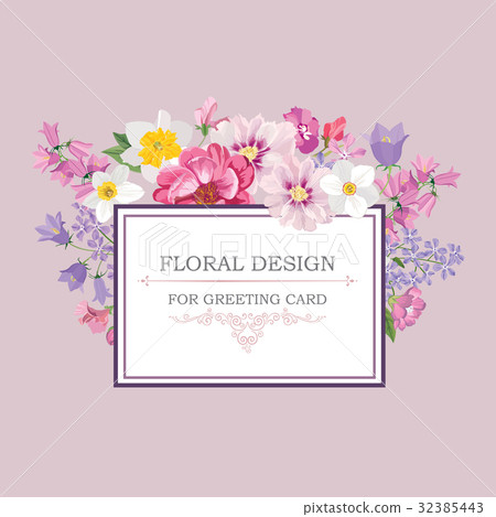 Floral greeting card. Flower bouquet background - Stock Illustration  [32385443] - PIXTA