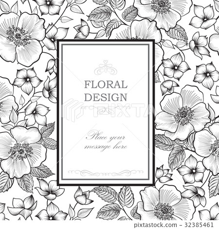 Floral frame card. Flower engraved background Floral frame card. Flower engraved background 32385461