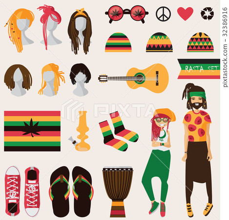 Rastafarian subculture set of different objects Rastafarian subculture set of different objects 32386916