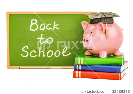 Back to school concept. Piggy bank with books 32389226