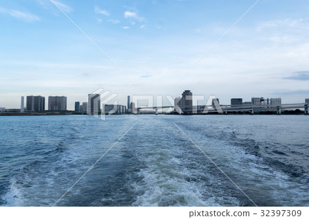 Rainbow Bridge from Ocean Bus, Odaiba, Fuji TV Rainbow Bridge from Ocean Bus, Odaiba, Fuji TV 32397309