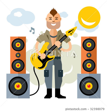 Vector Rock Guitarist. Flat style colorful Cartoon 32398079