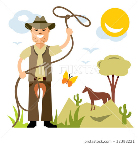 Vector Cowboy with lasso. Flat style colorful Vector Cowboy with lasso. Flat style colorful 32398221