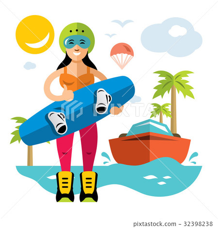 Vector Wakeboarding Woman. Flat style colorful 32398238