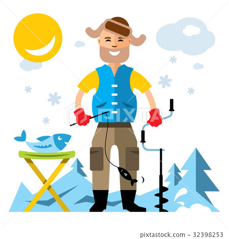 Vector Winter fishing. Flat style colorful Cartoon 32398253