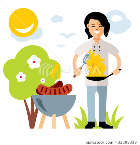 Vector Cook with burning pan. Vector Cook with burning pan. 32398389